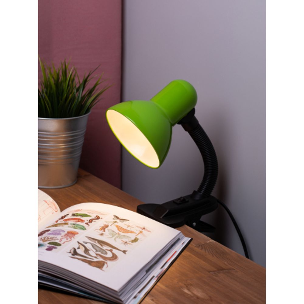Настольный светильник ЭРА N-212-Е27-40W-GR на прищепке зелёный | Настольные светильники под лампу