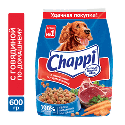 Chappi Сухой корм для взрослых собак с говядиной, 600 гр.
