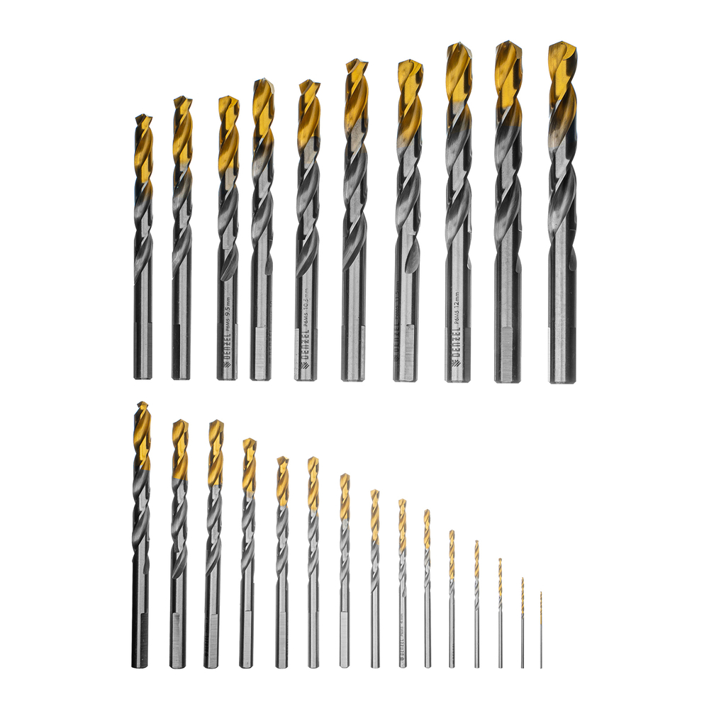 Набор сверл по металлу, 1-13 мм, Р6М5-TiN, Golden Tip, 25 шт Denzel