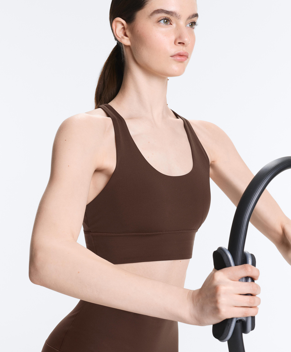 Oysho Спортивный бюстгальтер с бретелями на спине, коричневый