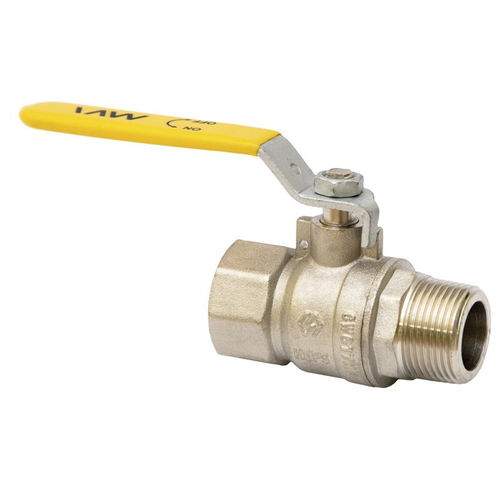 Кран латунный шаровой газовый MVI BV.812, DN 15, PN 5 25, никелированный, полнопроходной, муфта-штуцер, рычаг