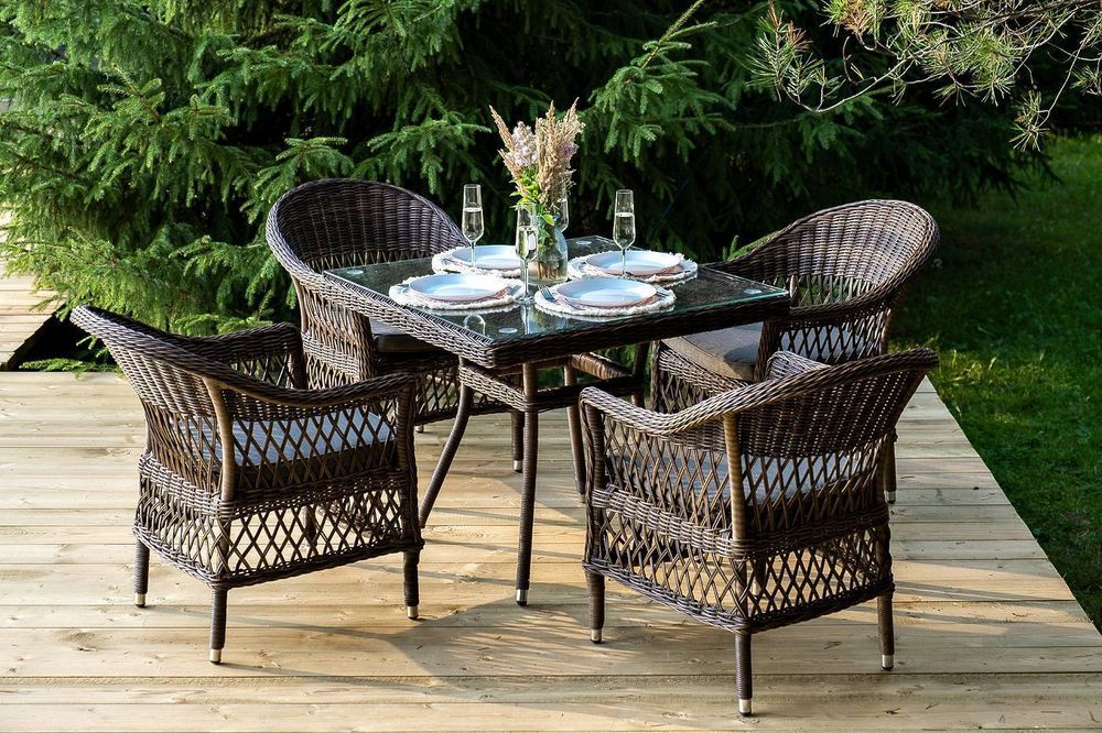 "Сицилия" обеденная группа плетеная, цвет коричневый