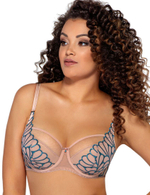 Бюстгальтер на косточках с контрастной бирюзовой вышивкой (Размер: 70H) (Цвет: телесный)