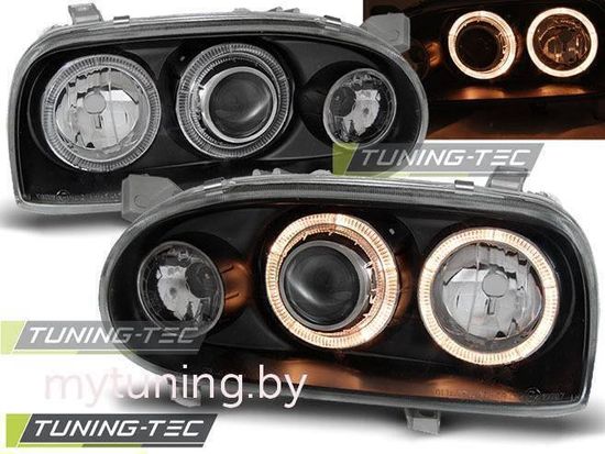 Передние фары VW Golf 3 angel eyes black