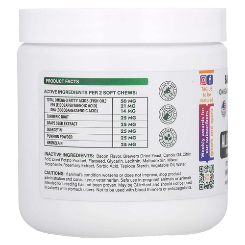 Bark&Spark, Allergy Relief Immune Chews, средство от зуда на коже, для собак, со вкусом бекона, 120 жевательных таблеток, 264 г (9,3 унции)
