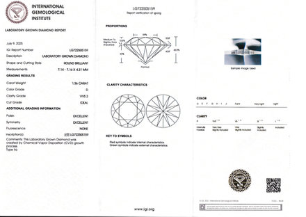 Лабораторно-выращенный бриллиант Кр-57 7.14-7.16 мм D/VVS2 1.36 ct