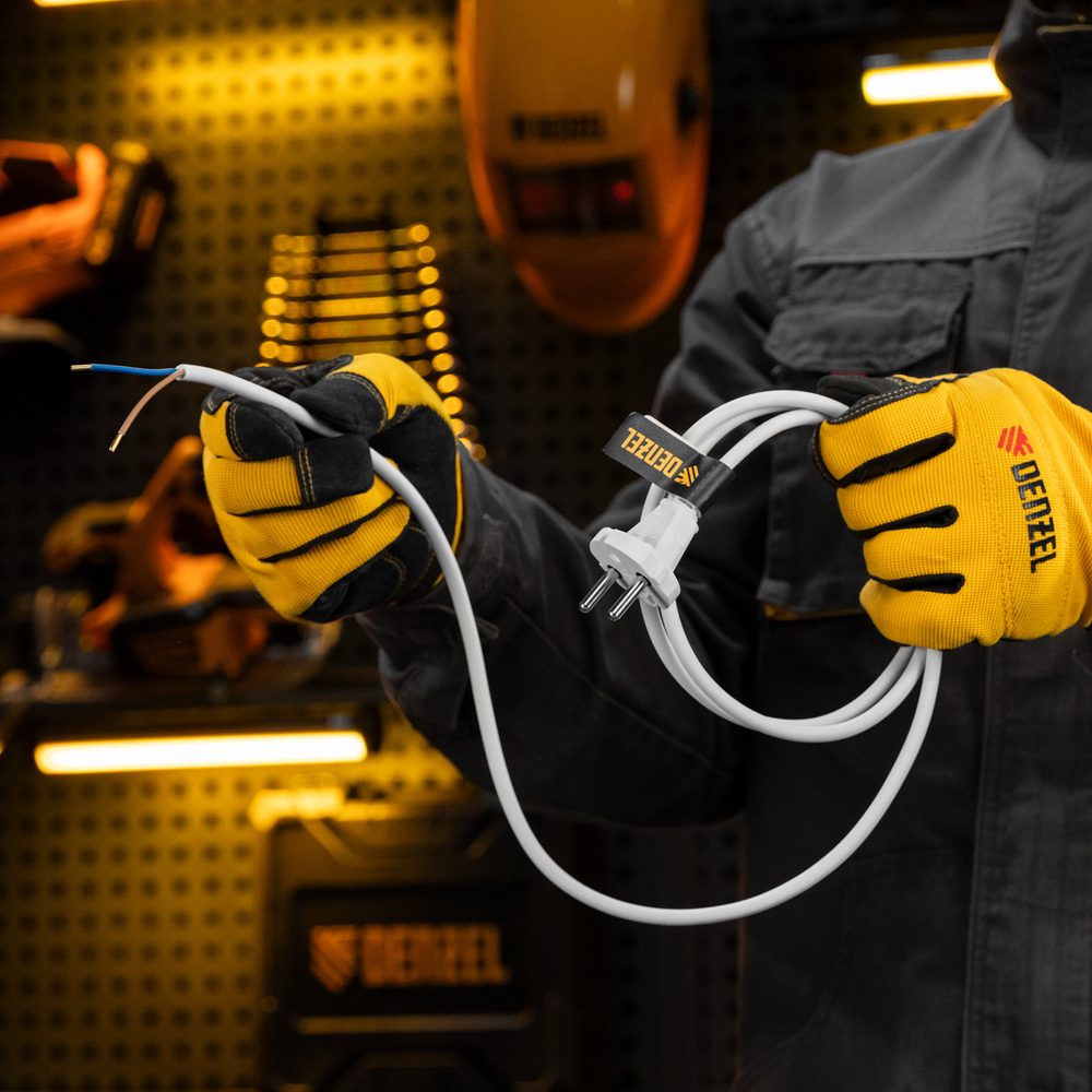 Шнур сетевой Energy Series, ПВС, 1,5 м, 2 x 1 мм, с неразборной вилкой, белый, Denzel