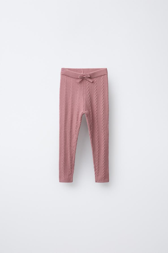 ZARA ТРИКОТАЖНЫЕ ЛЕГИНСЫ С КОСАМИ, МЯГКИЙ РОЗОВЫЙ