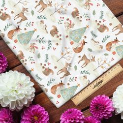 Ткань поплин зверьки возле ёлки