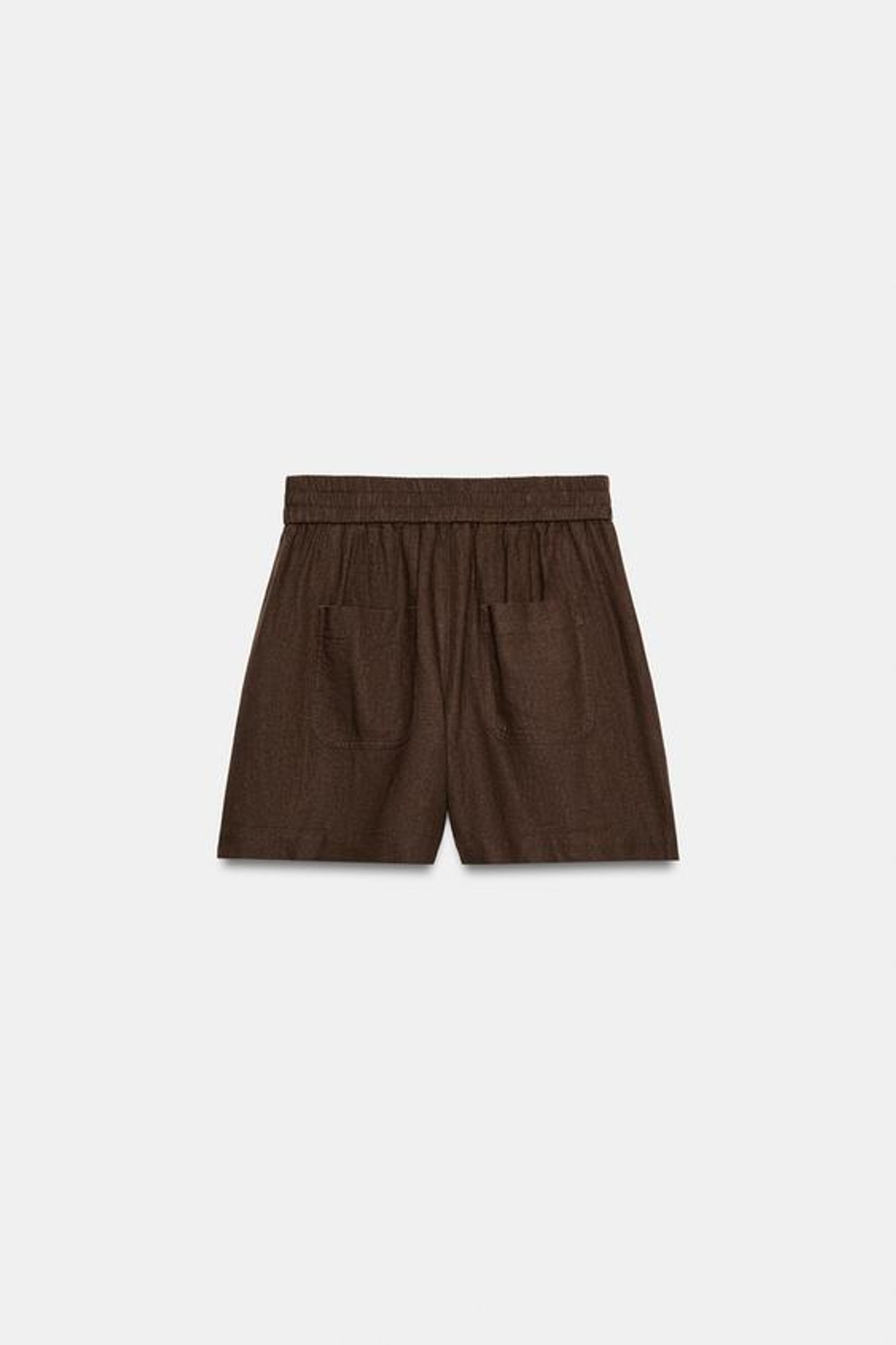 ZARA БЕРМУДЫ ИЗ СМЕСОВОГО ЛЬНА С ЭЛАСТИЧНЫМ ПОЯСОМ, КОРИЧНЕВЫЙ