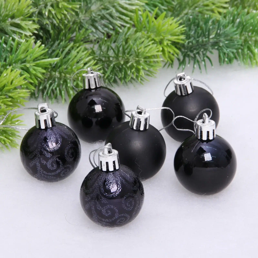 Новогодние шары 4 см (набор 6 шт) «Микс фактур», черный