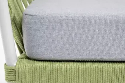 "Диего" кресло плетеное из роупа, каркас алюминий светло-серый (RAL7035) муар, роуп салатовый меланж круглый, ткань светло-серая