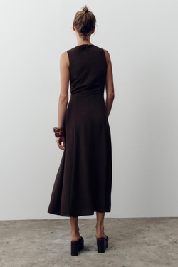 ZARA ПЛАТЬЕ МИДИ С ПОЯСОМ, КОРИЧНЕВЫЙ