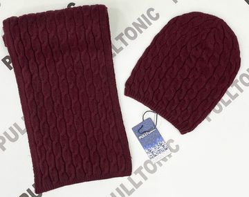 Комплект шарф и шапочка PULLTONIC - "Волна" Бордо