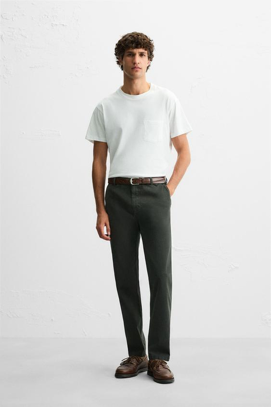ZARA БРЮКИ ЧИНОС SKINNY FIT, ТЕМНО-ЗЕЛЕНЫЙ