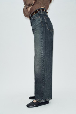 ZARA ДЖИНСЫ Z1975 С ВЫСОКОЙ ПОСАДКОЙ, ЗАУЖЕННЫЕ КНИЗУ, С РЕМНЕМ, ИНДИГО