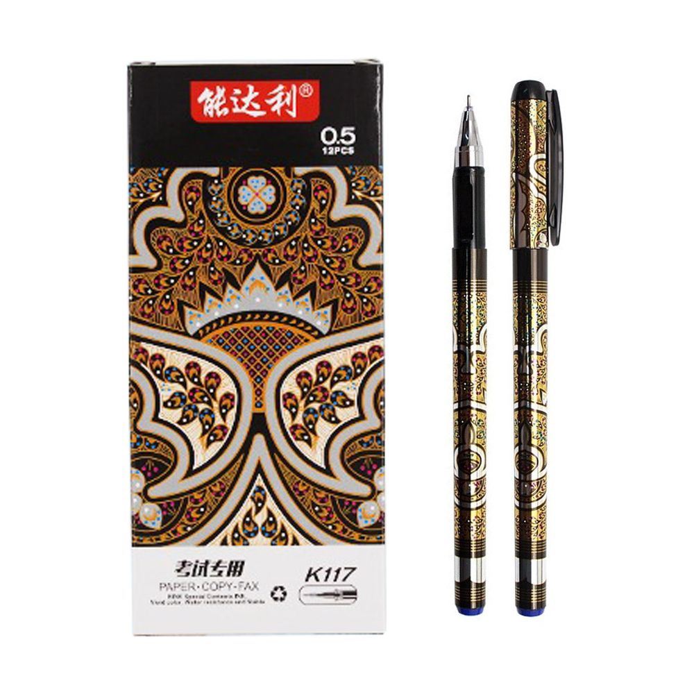 Ручка гелевая, Nengdali, синие чернила, серия "Узор", круглый корпус с золотым рисунком, 12 шт Ручка гелевая, Nengdali, синие чернила, серия "Узор", круглый корпус с золотым рисунком, 12 шт