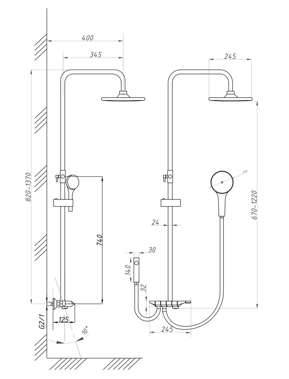 Душевая система 35к ПРОФСАН ПСМ-800-88GA клавиш.упр. лейка "Тропич. душ круг" + гигиен. лейка ГРАФИТ