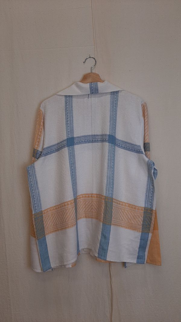 Рубашка Льняная в Клетку с Длинными Рукавами/Linen Plaid Long Sleeve Shirt белая - фото 2