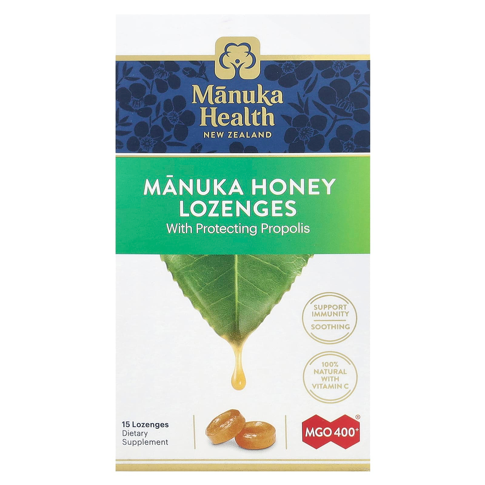 Manuka Health, Леденцы с медом Manuka, прополис, MGO 400+, 15 леденцов