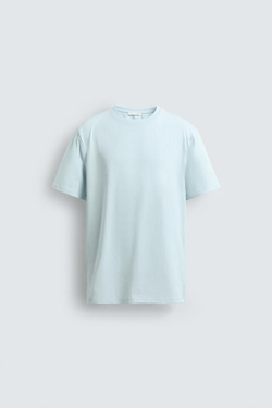 ZARA БАЗОВАЯ ПРИТАЛЕННАЯ ФУТБОЛКА SLIM FIT, СВЕТЛО-ГОЛУБОЙ