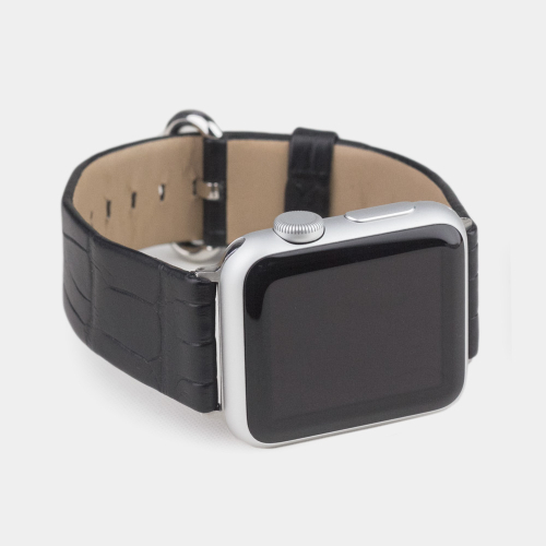 Ремешок для Apple Watch 40/41/42 mm из кожи крокодила, черного цвета
