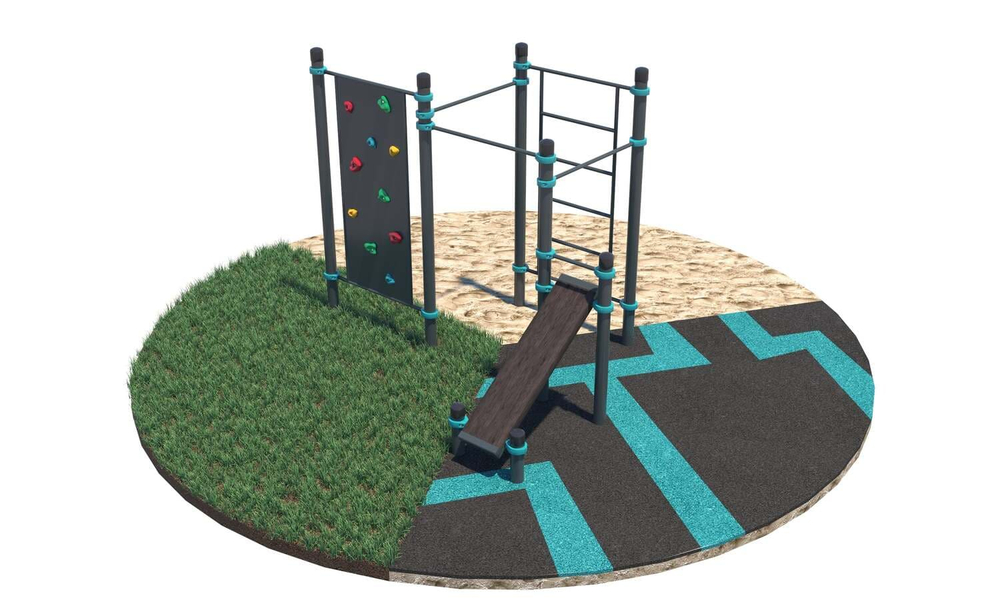 Воркаут комплекс 3 турника, шведская стенка, скалодром и наклонная скамья - Кустур