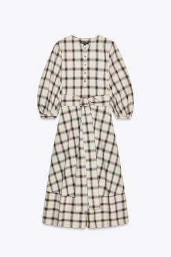 ZARA ПЛАТЬЕ-РУБАШКА В КЛЕТКУ — ZW COLLECTION, ЭКРЮ/СИНИЙ