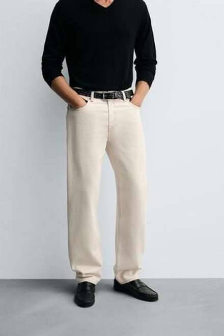ZARA ДЖИНСЫ STRAIGHT-FIT КЛАССИЧЕСКОГО КРОЯ, ЭКРЮ