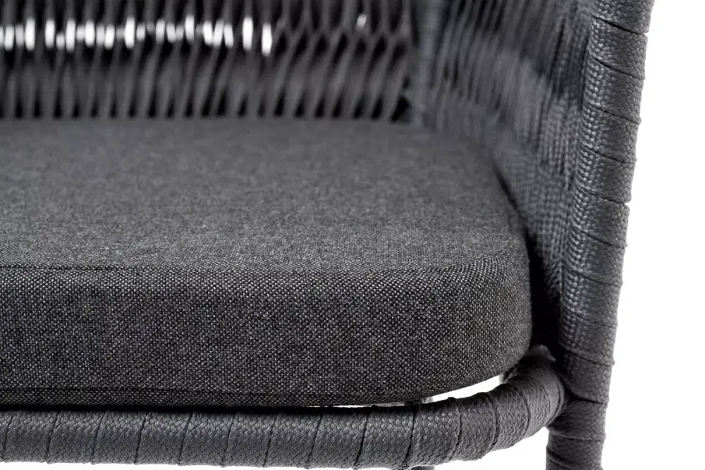 "Бордо" стул барный плетеный из роупа (колос), каркас из стали серый (RAL7022) муар, роуп серый 15мм, ткань темно-серая 027