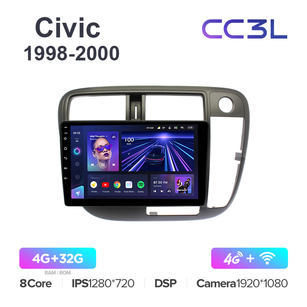 Teyes CC3L 9"для Honda Civic 1998-2000 (прав)