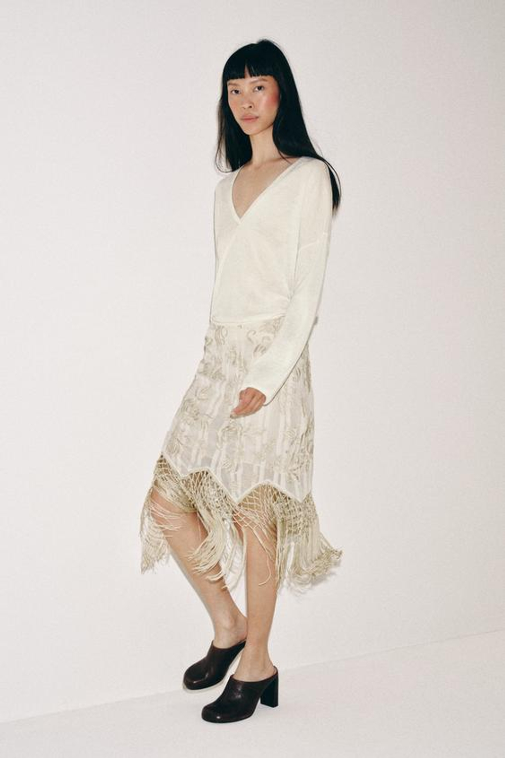 ZARA ЮБКА С ВЫШИВКОЙ И БАХРОМОЙ — ZW COLLECTION, ЭКРЮ