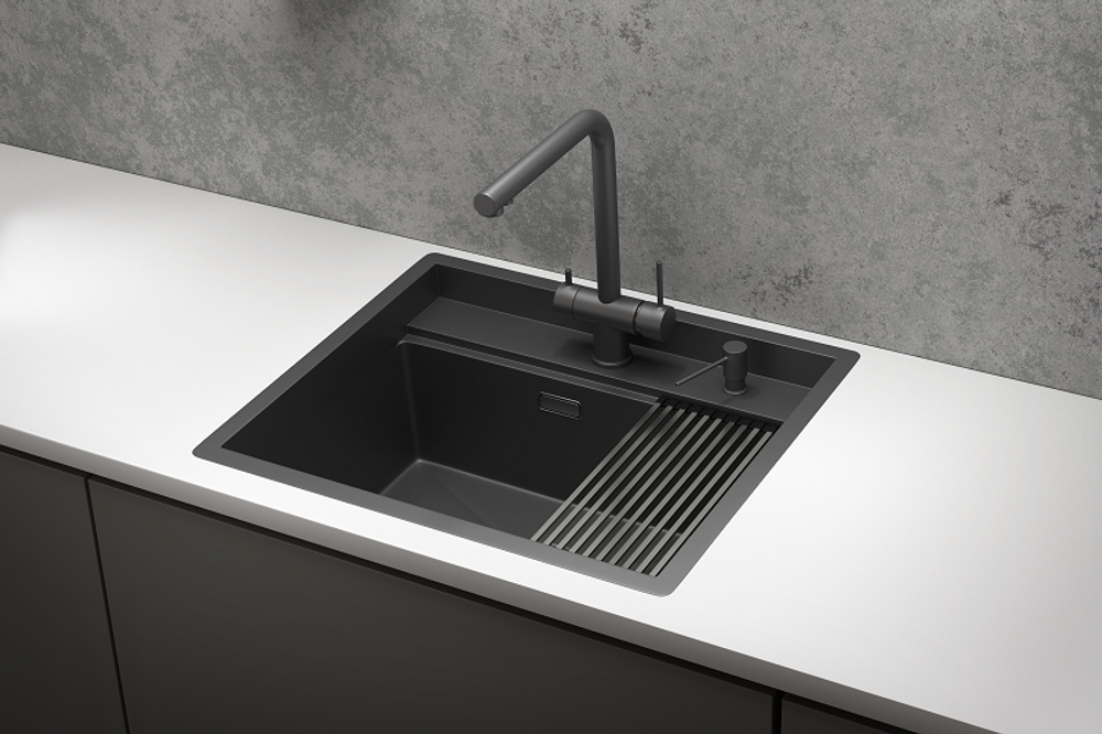 Granula KS-6051, ЧЕРНЫЙ МАТОВЫЙ, стальная кухонная мойка KITCHEN SPACE