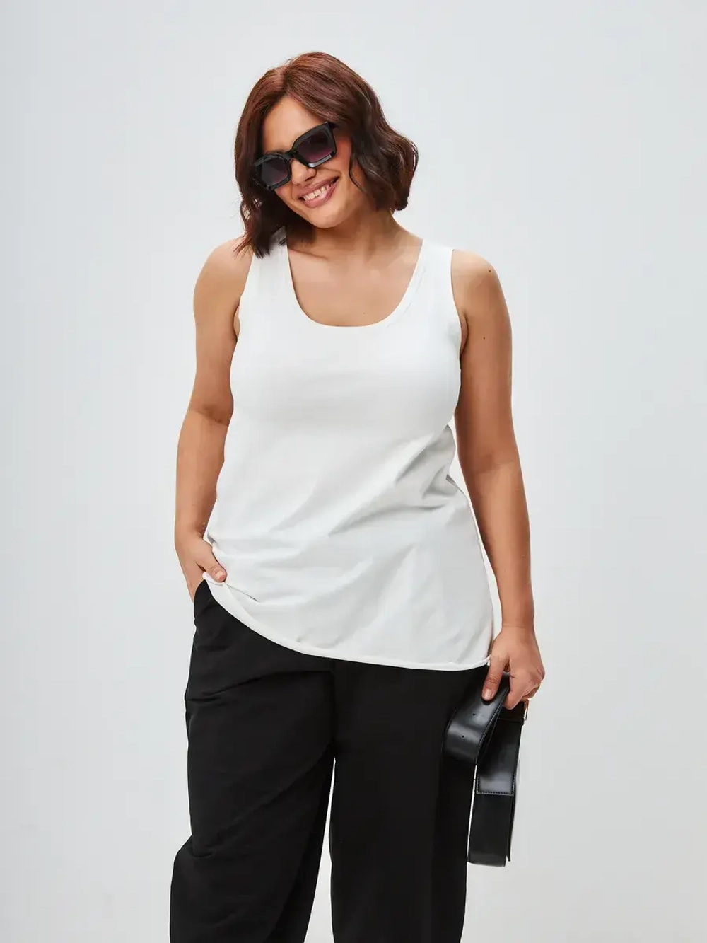 Майка базовая под пиджак удлиненная оверсайз экрю