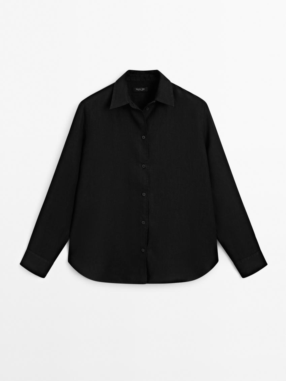 Massimo Dutti Рубашка из струящегося 100% льна, черный