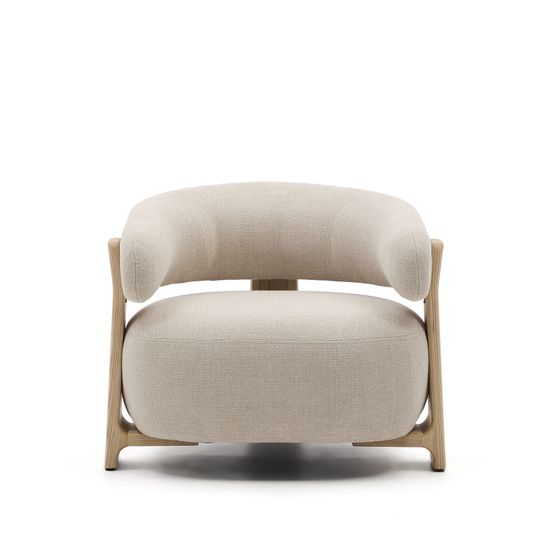 Granite Кресло из бежевого шенилла и массива ясеня в натуральной отделке Испания Lа Forma