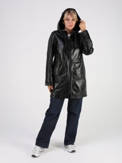 Кожаная куртка демисезонная с капюшоном длинная