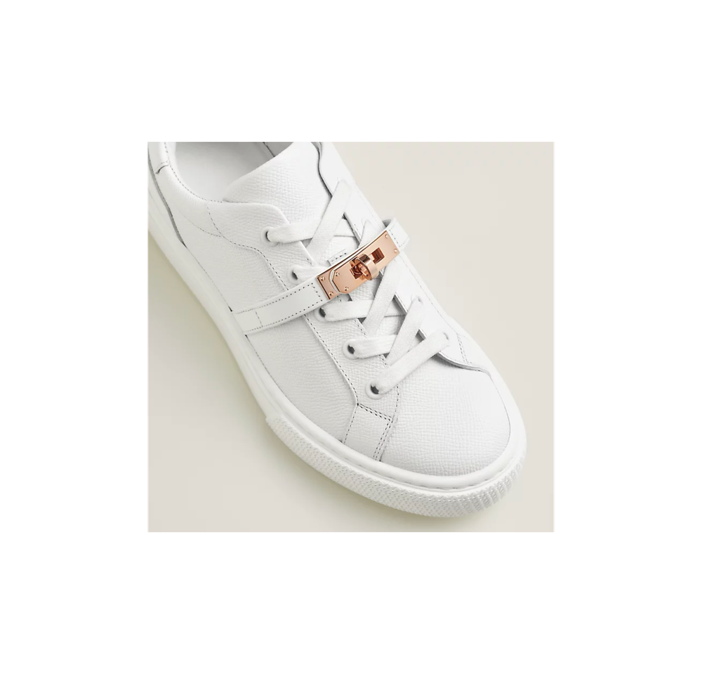 Женские кроссовки Hermès из телячьей кожи Epsom с пряжкой Kelly в цвете Rose Gold, цвет Blanc