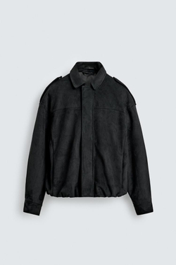 ZARA УКОРОЧЕННАЯ КУРТКА ИЗ ИСКУССТВЕННОЙ ЗАМШИ, ЧЕРНЫЙ