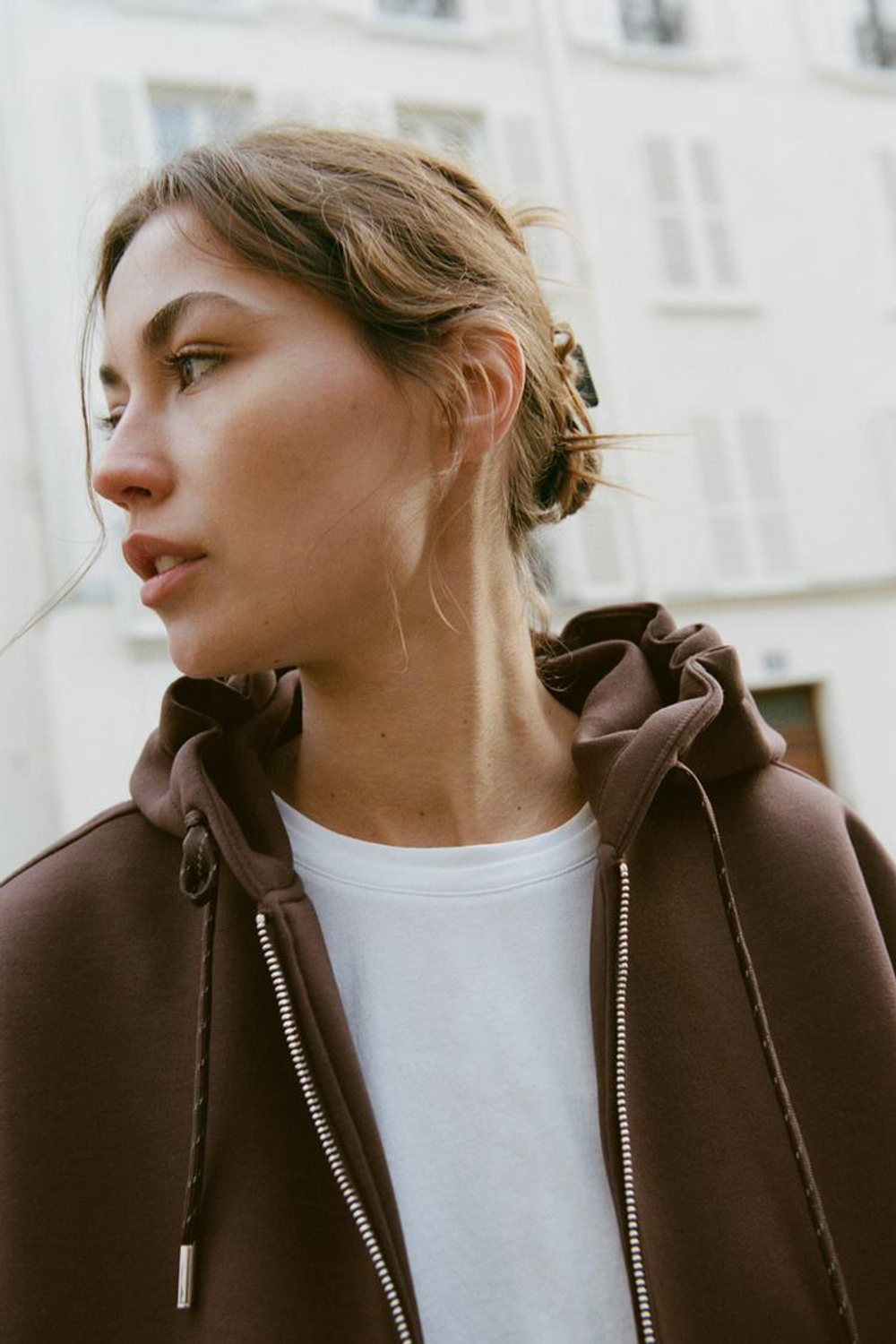 ZARA ХУДИ НА ШНУРКАХ, КОРИЧНЕВЫЙ