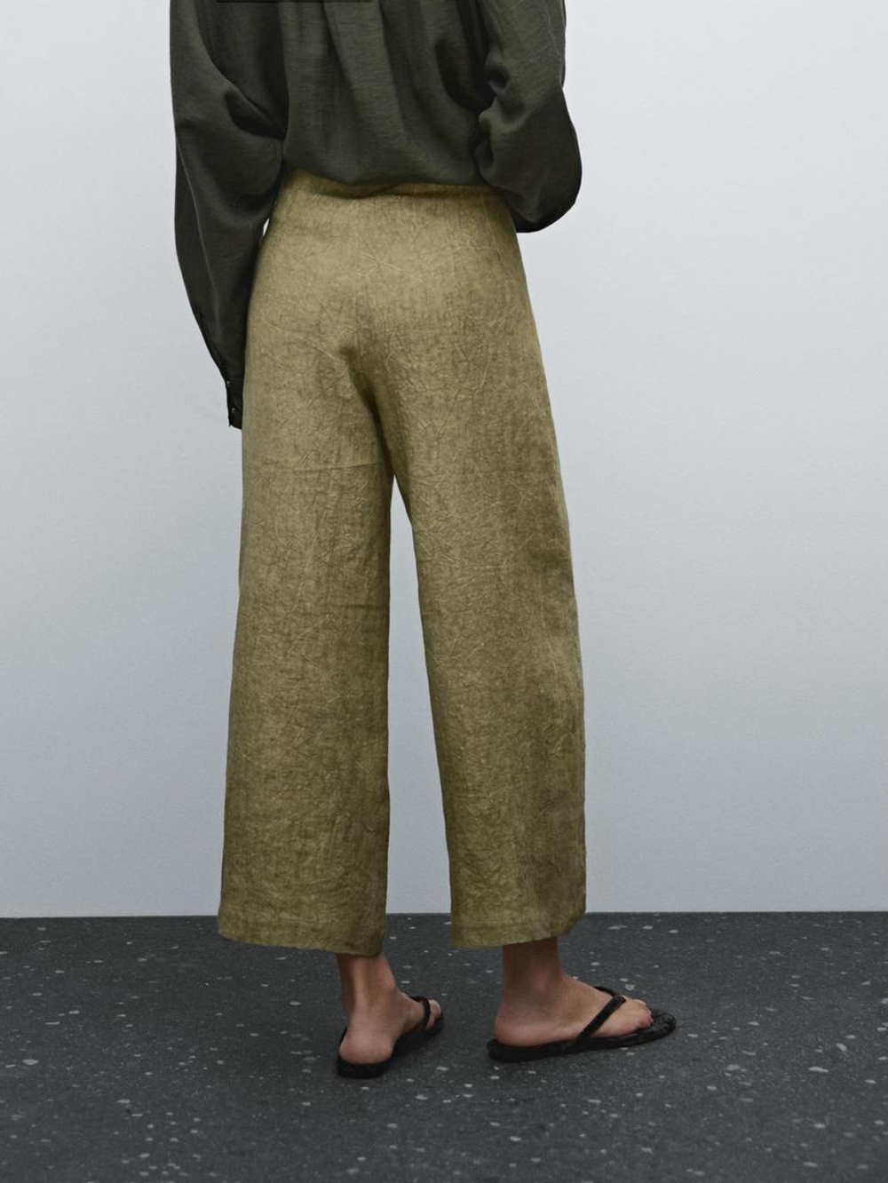 Massimo Dutti Струящиеся брюки из 100% льна, оливковый