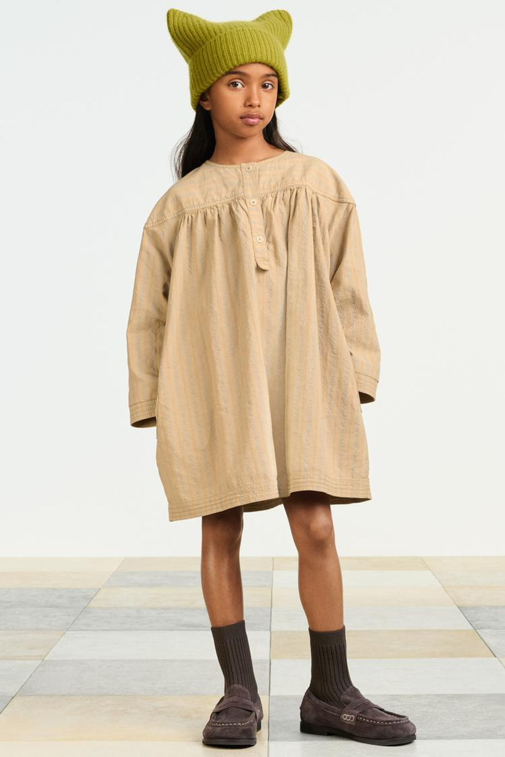 ZARA ПЛАТЬЕ ИЗ СМЕСОВОГО ЛЬНА С ДЛИННЫМИ РУКАВАМИ, ПОЛОСКИ