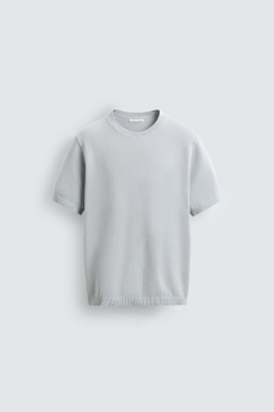 ZARA ФУТБОЛКА RELAXED FIT ИЗ ТРИКОТАЖА, СЕРО-СИНИЙ
