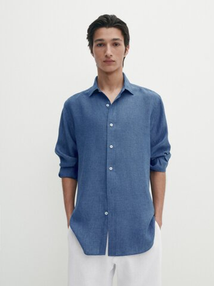 Massimo Dutti Рубашка из 100% льна, чернильно-синий
