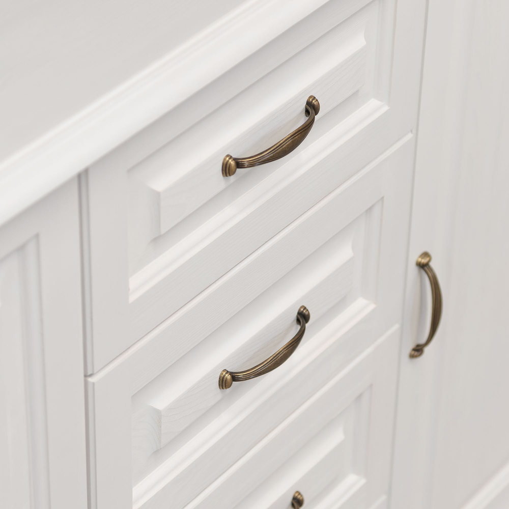 Комод белый с ящиками и дверцами Харви из массива сосны с филенкой для спальни и кухни в викторианском стиле, комод деревянный для вещей и одежды на ножках напольный