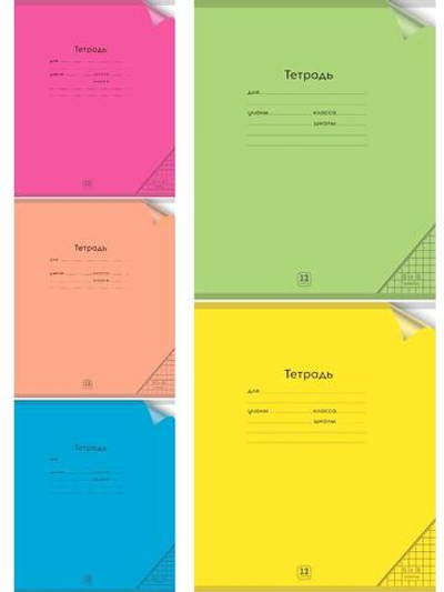 Тетрадь А5 12л. Клетка Неон цветн.пласт.обложка ассорти 5 цветов (Проф-Пресс)