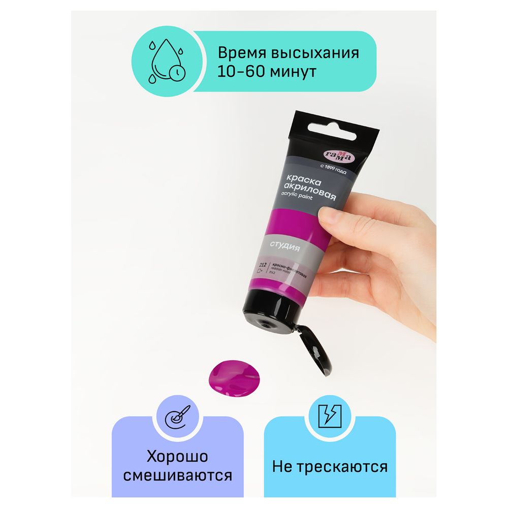 Краска акриловая художественная, красно-фиолетовая, туба 75мл, Гамма Студия