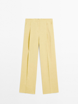 Massimo Dutti Костюмные брюки с защипами, лимонно-желтый
