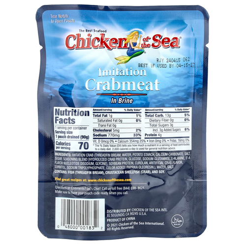 Chicken of the Sea, Крабовое мясо в рассоле, 100 г (3,53 унции)