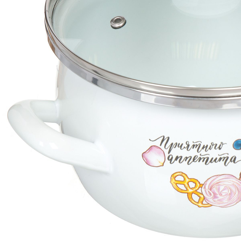 Кастрюля сталь, эмал, 1.5 л, с крыш, Сантэкс, Десерт, 1-2415112, индукц